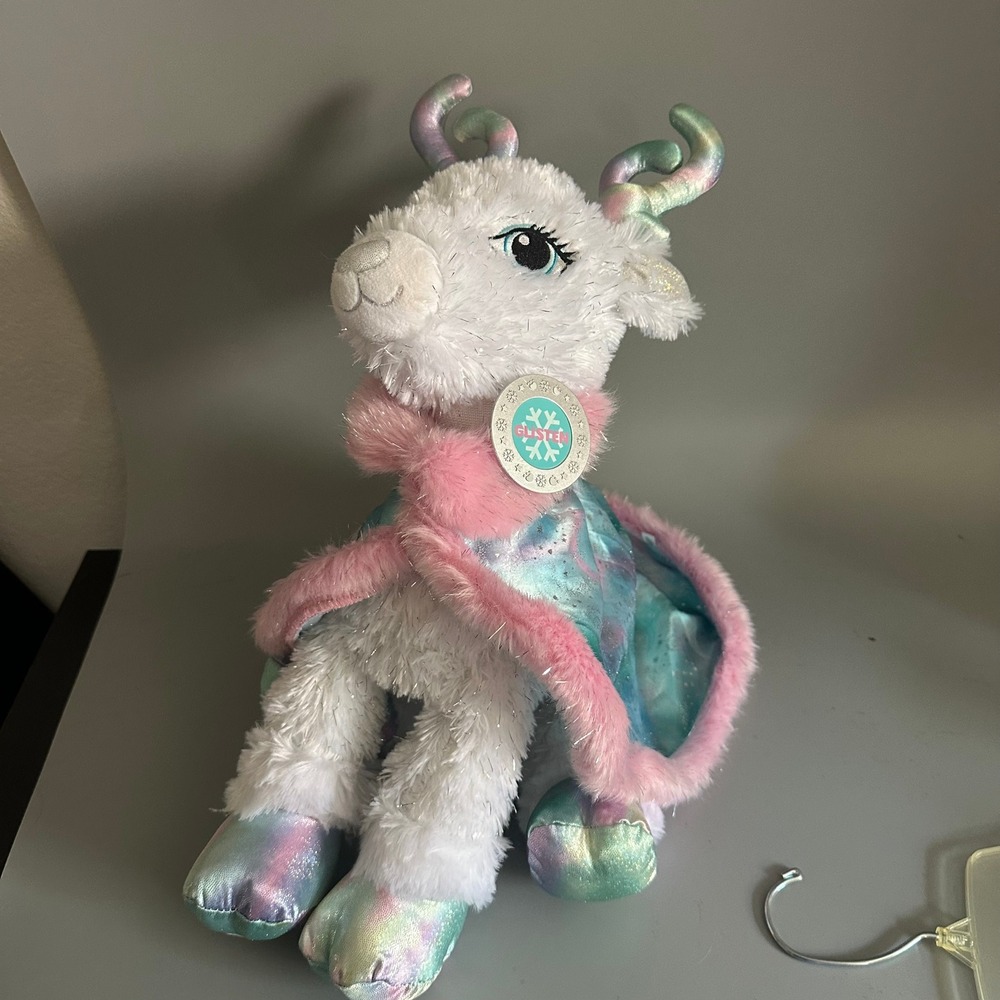 Build-A-Bear‎ Glisten Star Powered Reindeer Plush White Rainbow Antlers Cape